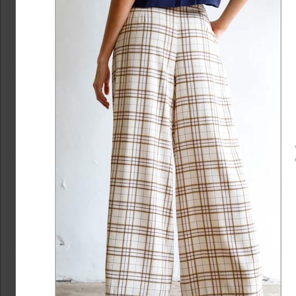 NEW Ivory Multi  Color Plaid Wide Leg Pants - Picture 4 of 8